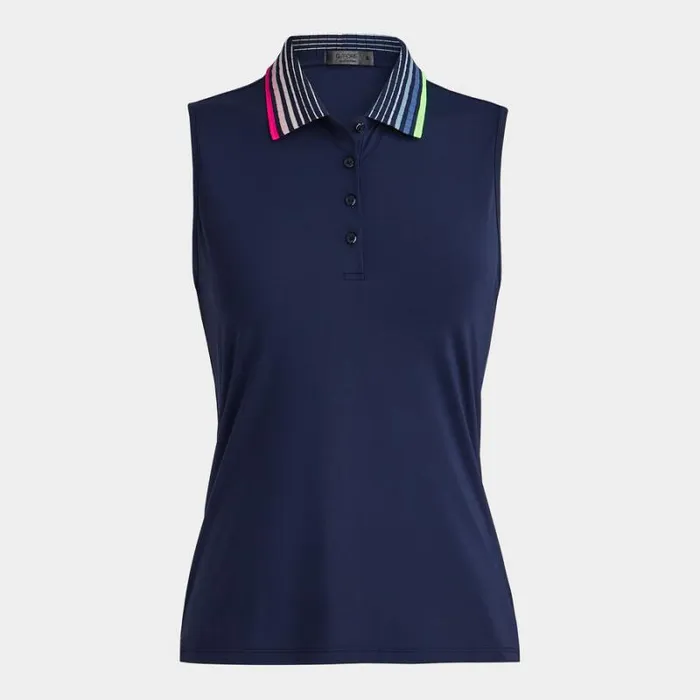 GFORE PLEATED CONTRAST COLLAR SILKY TECH NYLON SLEEVELESS POLO Twilight Women Polos