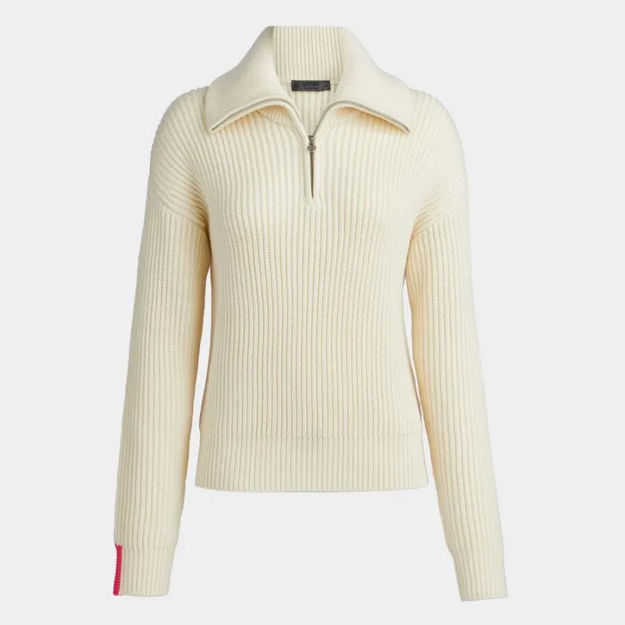 GFORE RIBBED FUNNEL NECK QUARTER ZIP SWEATER Snow Women Sweaters
