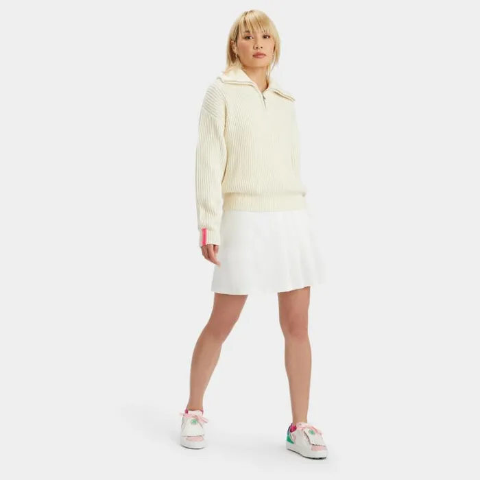 GFORE RIBBED FUNNEL NECK QUARTER ZIP SWEATER Snow Women Sweaters