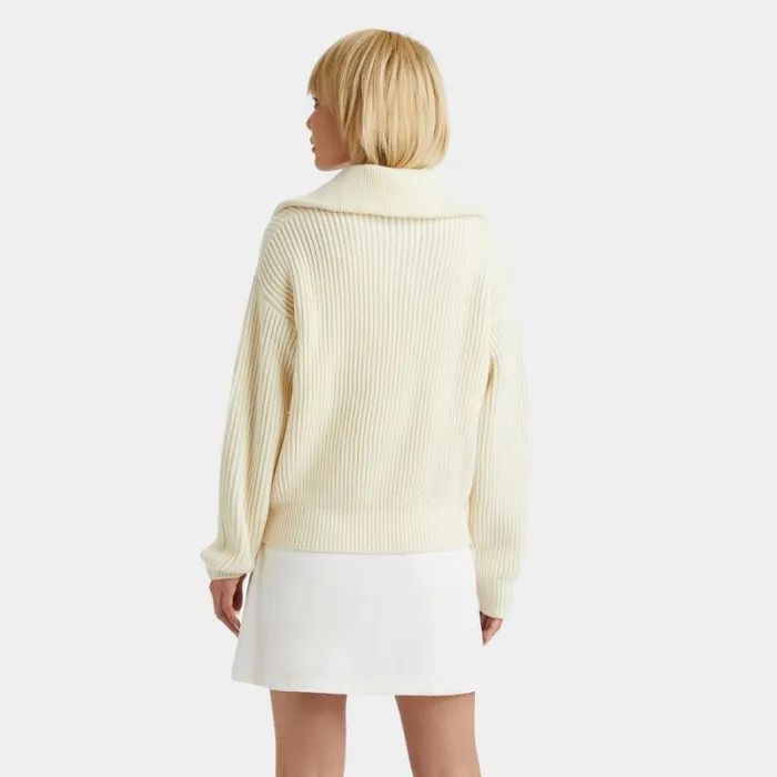 GFORE RIBBED FUNNEL NECK QUARTER ZIP SWEATER Snow Women Sweaters