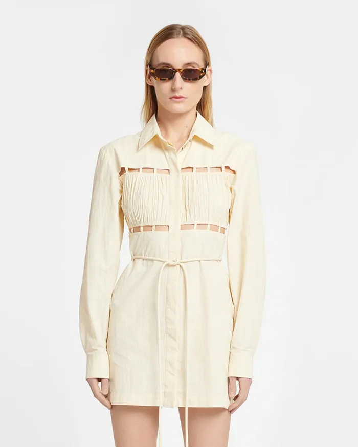 Genea Pleated Poplin Shirt Dress Creme Women Nanushka Dresses