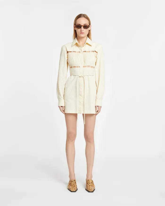 Genea Pleated Poplin Shirt Dress Creme Women Nanushka Dresses