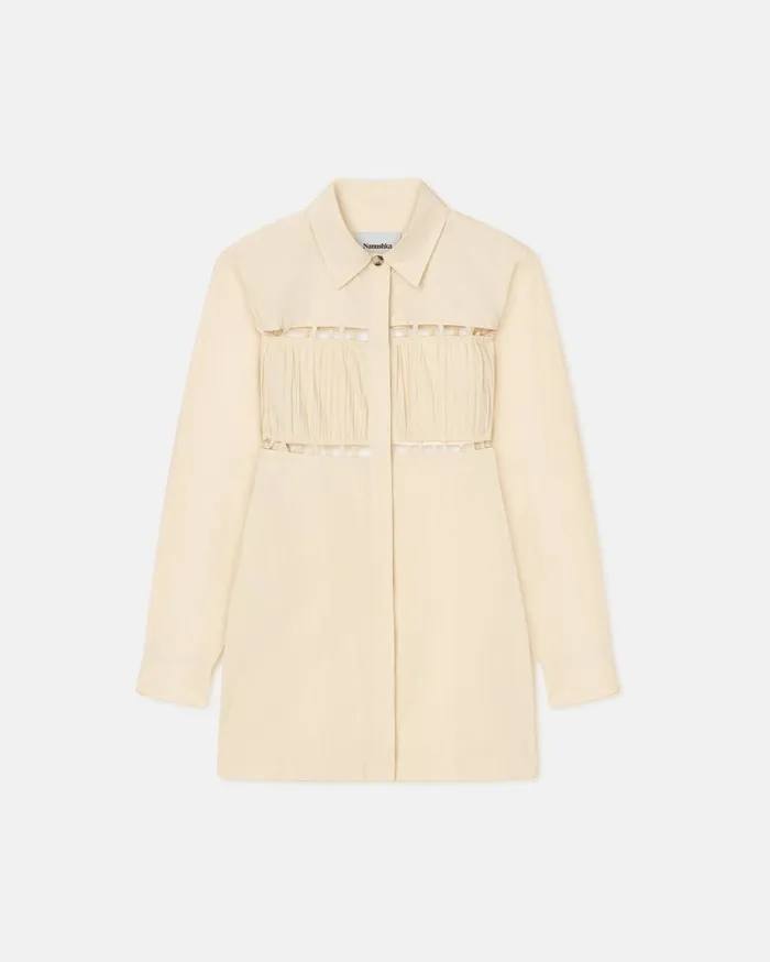 Genea Pleated Poplin Shirt Dress Creme Women Nanushka Dresses