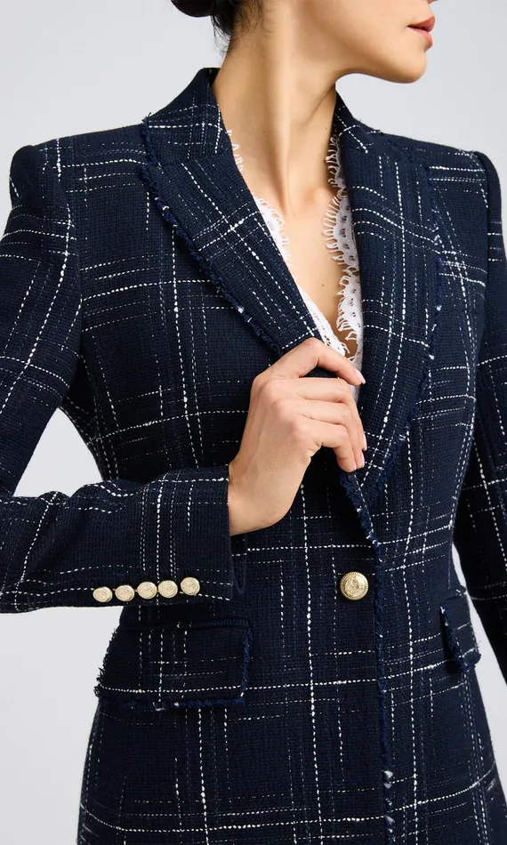 Generation Love Clothing Blazers and Jackets Aimee Windowpane Tweed Blazer Navywhite 8211 Women