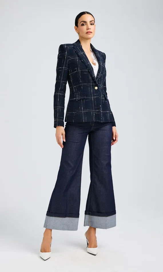 Generation Love Clothing Blazers and Jackets Aimee Windowpane Tweed Blazer Navywhite 8211 Women