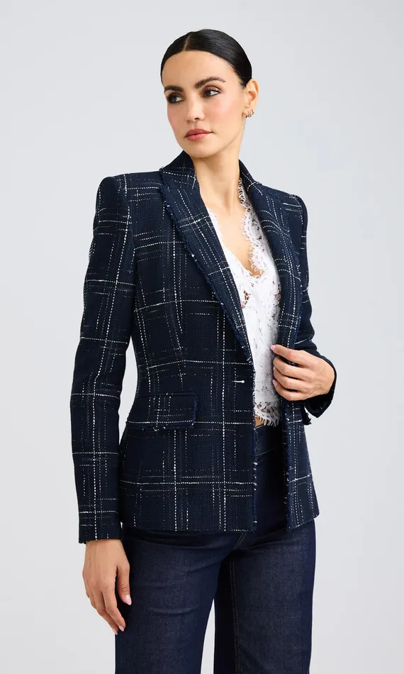 Generation Love Clothing Blazers and Jackets Aimee Windowpane Tweed Blazer Navywhite 8211 Women