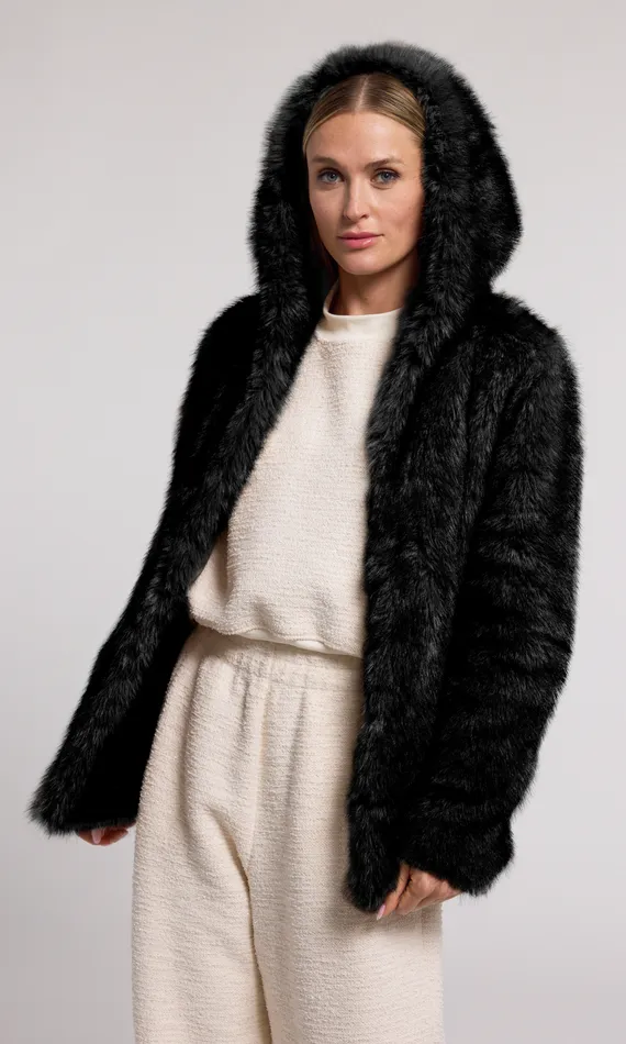 Generation Love Clothing Outerwear Della Faux Fur Hood Jacket Black 8211 Women