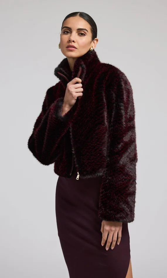 Generation Love Clothing Outerwear Roxi Faux Fur Bomber Blackwine 8211 Women