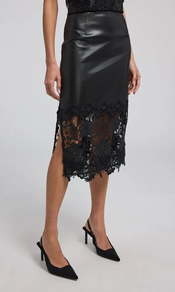 Generation Love Clothing Skirts Chantira Vegan Leather Guipure Combo Skirt Black 8211 Women