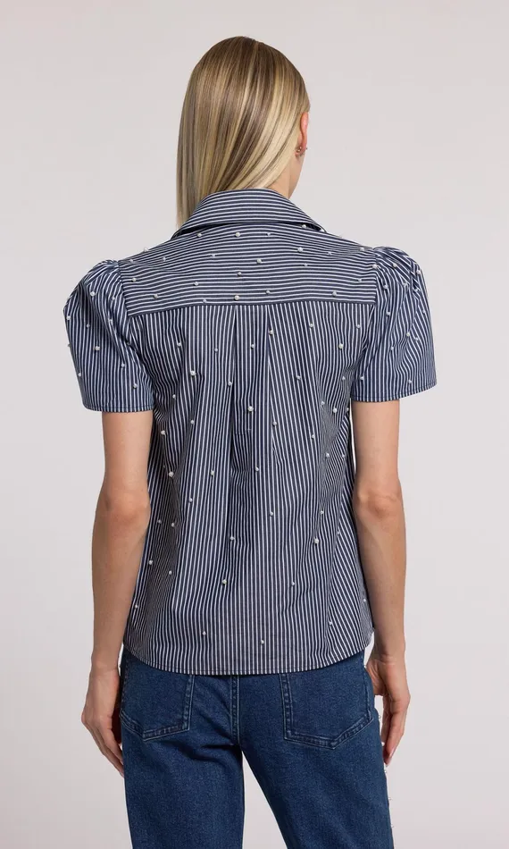 Generation Love Clothing Tops Murphy Pearl Embellished Pinstripe Shirt Navywhite 8211 Women