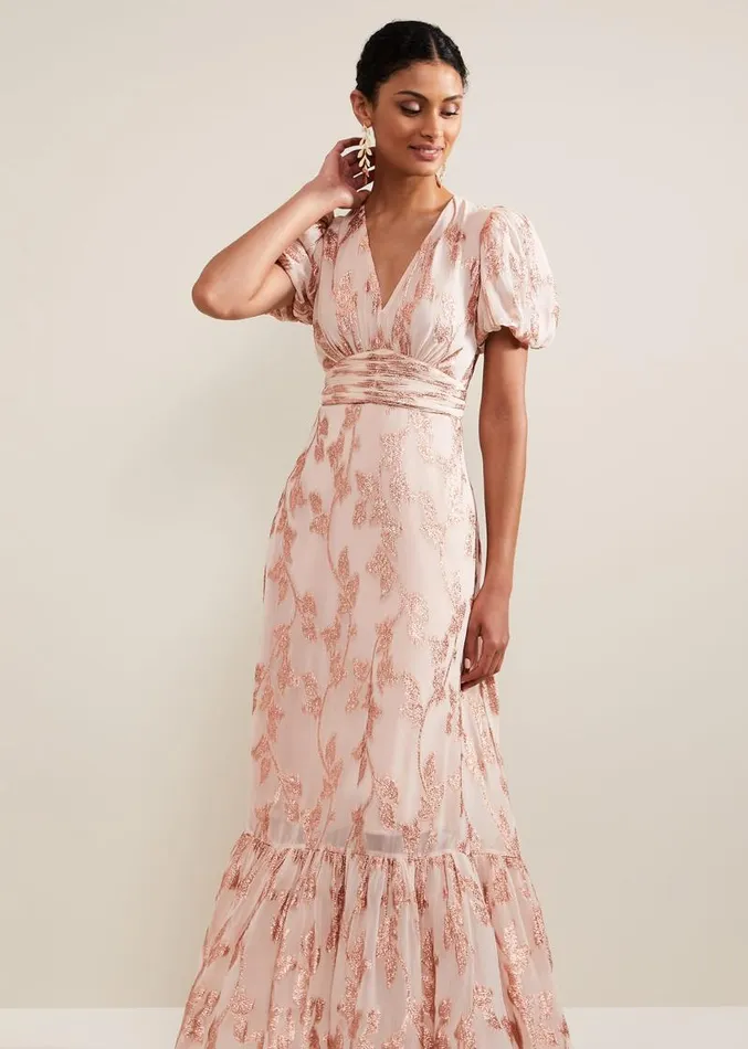 Genette Jacquard Maxi Dress Pale Pink Women Phase Eight Dresses