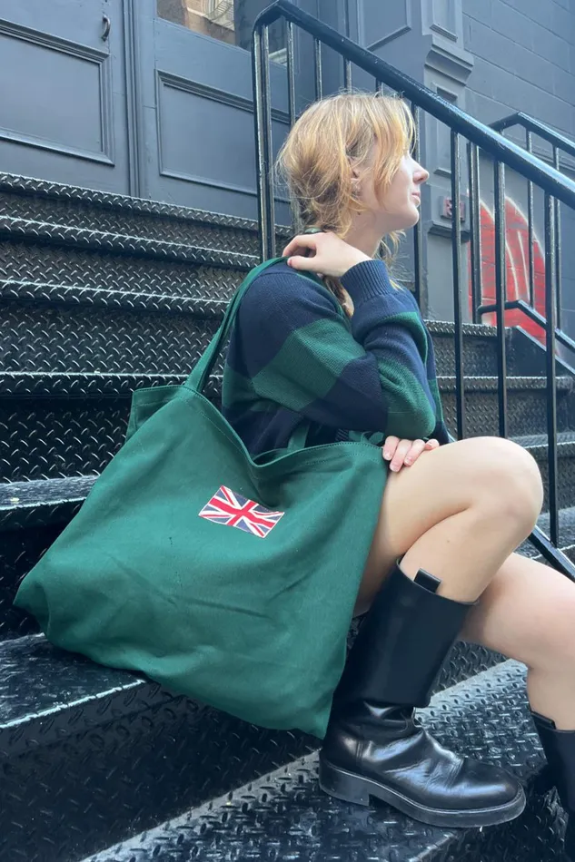 Green Union Jack Tote Bag Green Women Brandy Melville Tote Bags