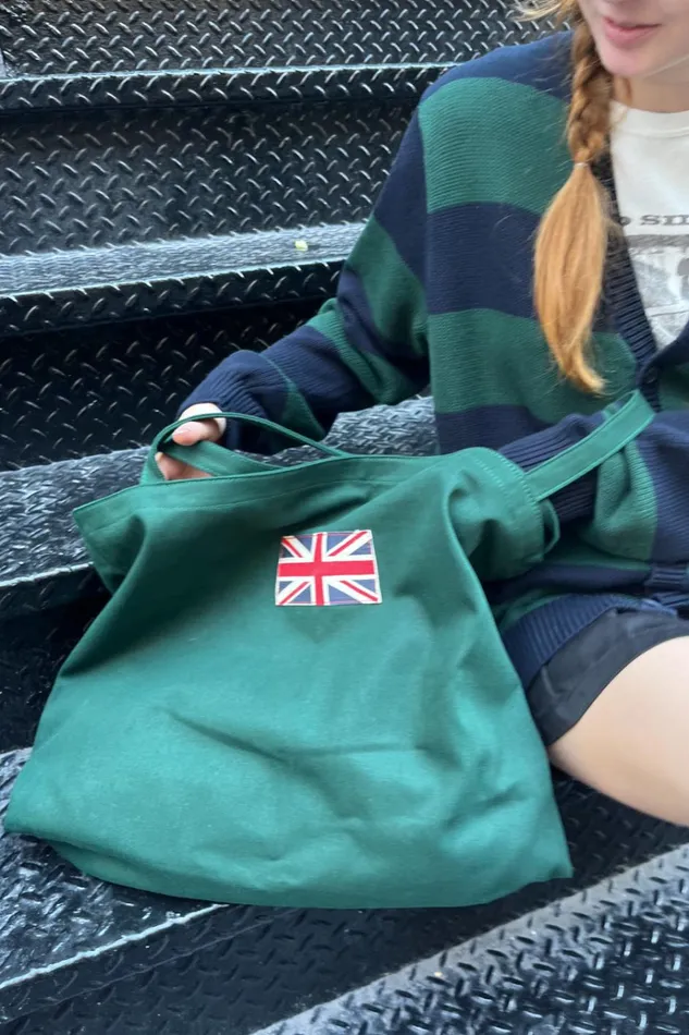 Green Union Jack Tote Bag Green Women Brandy Melville Tote Bags