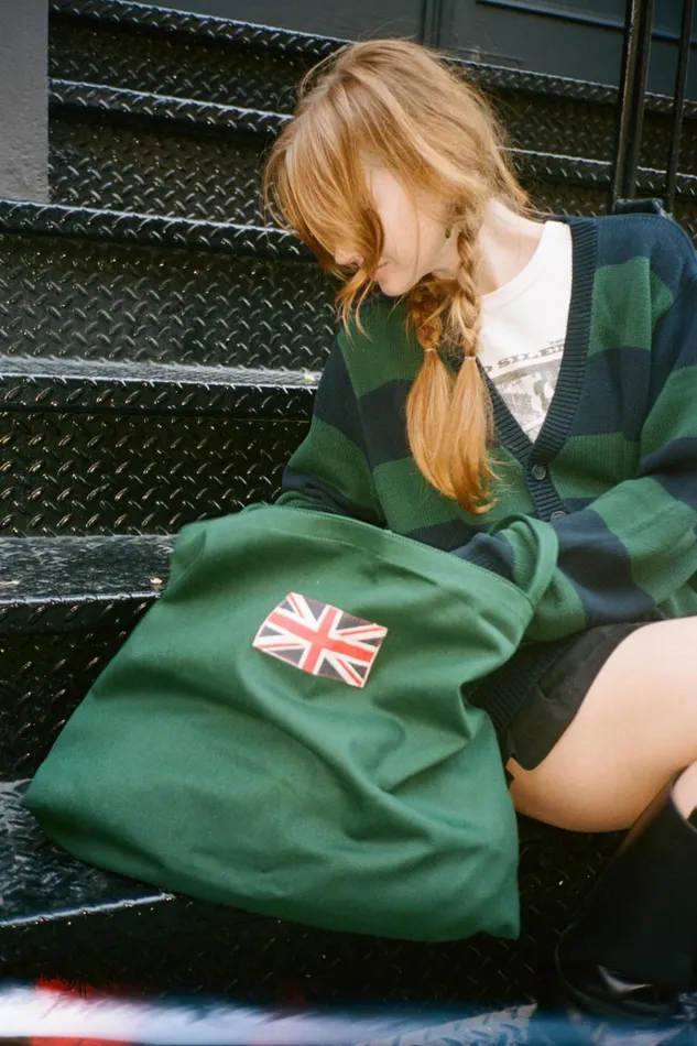 Green Union Jack Tote Bag Green Women Brandy Melville Tote Bags