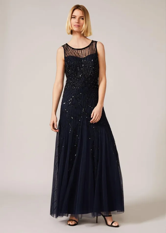 Greta Embellished Tulle Maxi Dress Navyblack Women Phase Eight Dresses