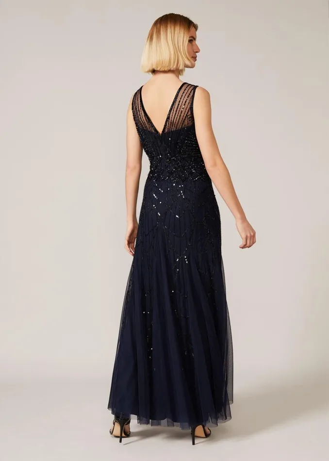 Greta Embellished Tulle Maxi Dress Navyblack Women Phase Eight Dresses