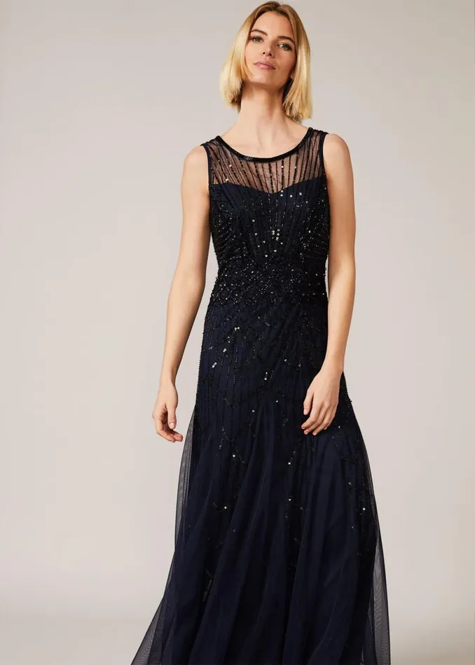 Greta Embellished Tulle Maxi Dress Navyblack Women Phase Eight Dresses