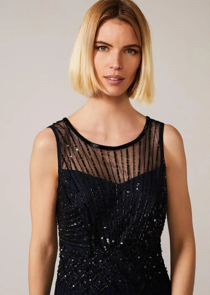 Greta Embellished Tulle Maxi Dress Navyblack Women Phase Eight Dresses