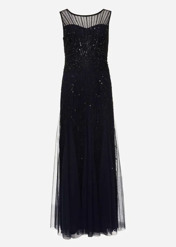 Greta Embellished Tulle Maxi Dress Navyblack Women Phase Eight Dresses