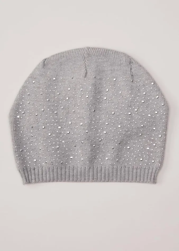 Grey Sparkly Beanie Pale Grey Women Phase Eight Fascinators and Hats