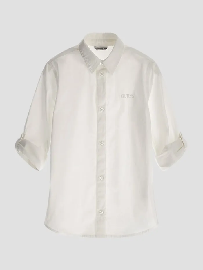 GUESS Big Boy 7 14 Eco Woven Poplin Shirt 716 White 8211 Kids