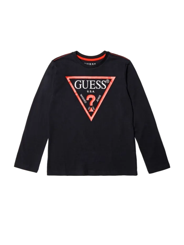 GUESS Big Boy 7 14 LongSleeve Logo Tee 714 Black 8211 Kids