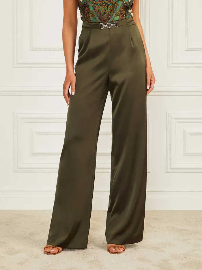 GUESS Bottoms Eco Josette Satin Pant Green 8211 Women