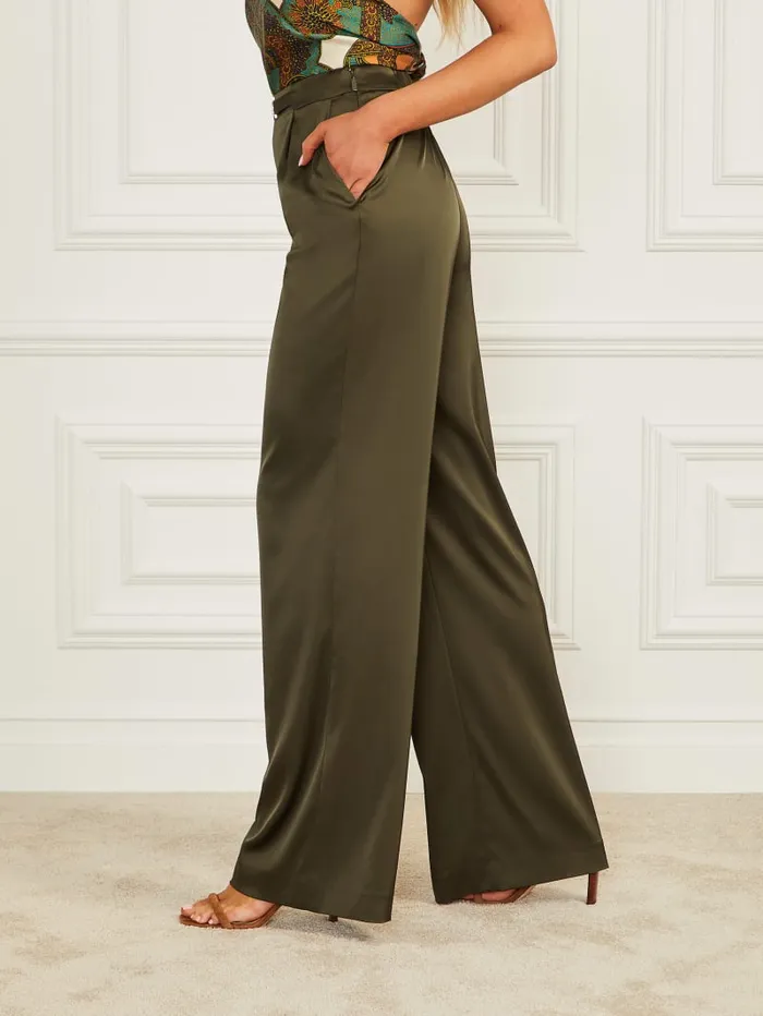 GUESS Bottoms Eco Josette Satin Pant Green 8211 Women