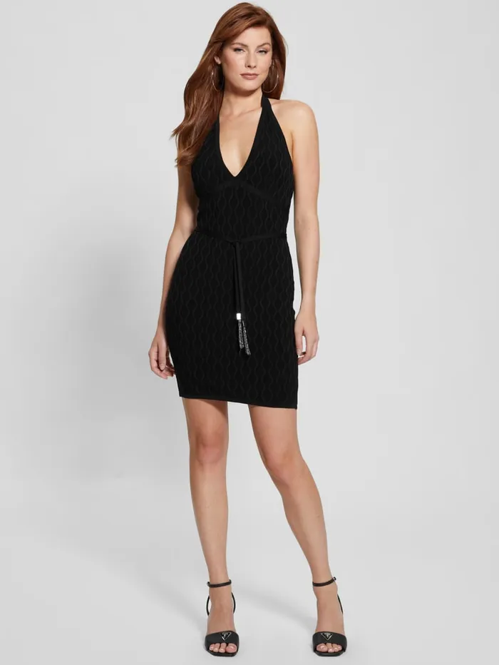 GUESS Dresses and Jumpsuits Lucia Belted Wavy Sweater Dress Black 8211 Women