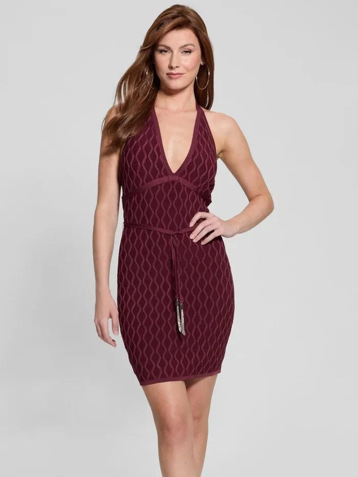 GUESS Dresses and Jumpsuits Lucia Belted Wavy Sweater Dress Black 8211 Women