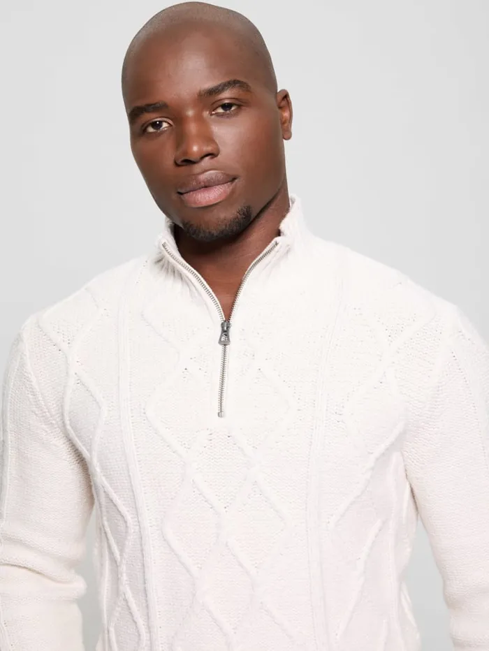 GUESS Gifts For Him Diamond CableKnit HalfZip Sweater White 8211 Men
