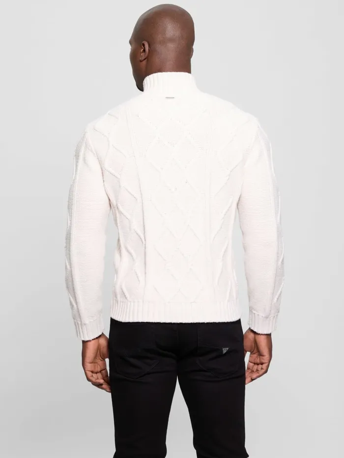 GUESS Gifts For Him Diamond CableKnit HalfZip Sweater White 8211 Men