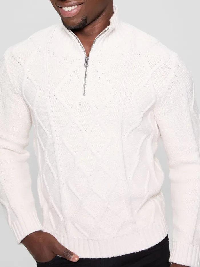 GUESS Gifts For Him Diamond CableKnit HalfZip Sweater White 8211 Men