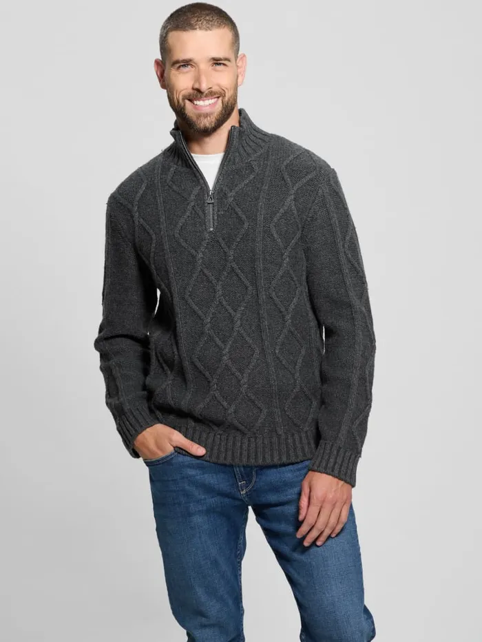 GUESS Gifts For Him Diamond CableKnit HalfZip Sweater White 8211 Men