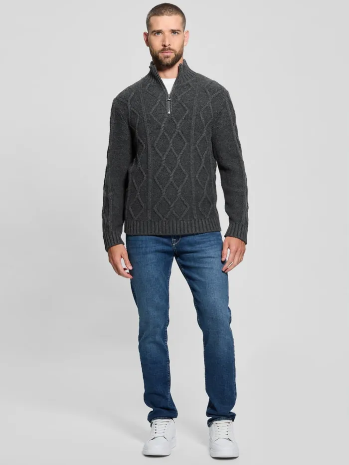 GUESS Gifts For Him Diamond CableKnit HalfZip Sweater White 8211 Men