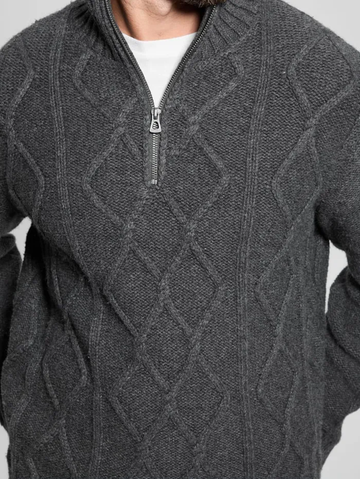 GUESS Gifts For Him Diamond CableKnit HalfZip Sweater White 8211 Men