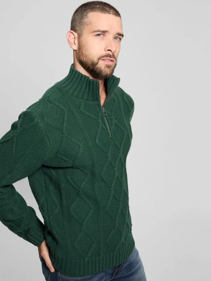 GUESS Gifts For Him Diamond CableKnit HalfZip Sweater White 8211 Men