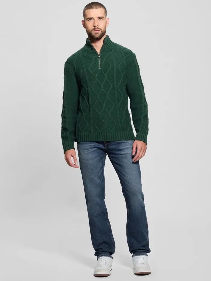 GUESS Gifts For Him Diamond CableKnit HalfZip Sweater White 8211 Men