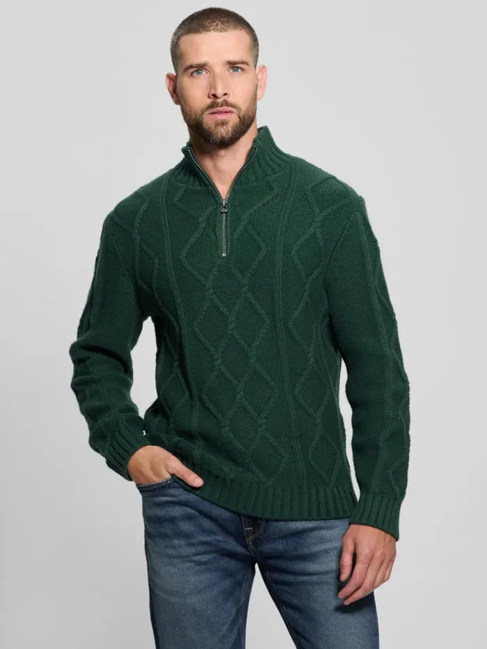 GUESS Gifts For Him Diamond CableKnit HalfZip Sweater White 8211 Men