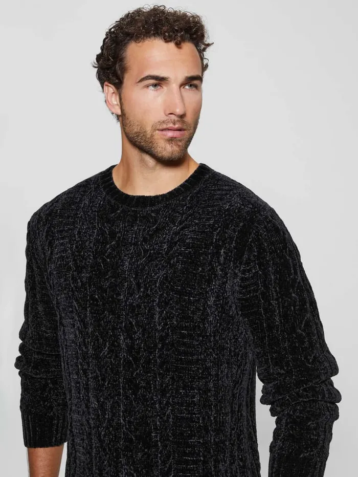 GUESS Guess Eco Eco Egidio CableKnit Chenille Sweater Black 8211 Men