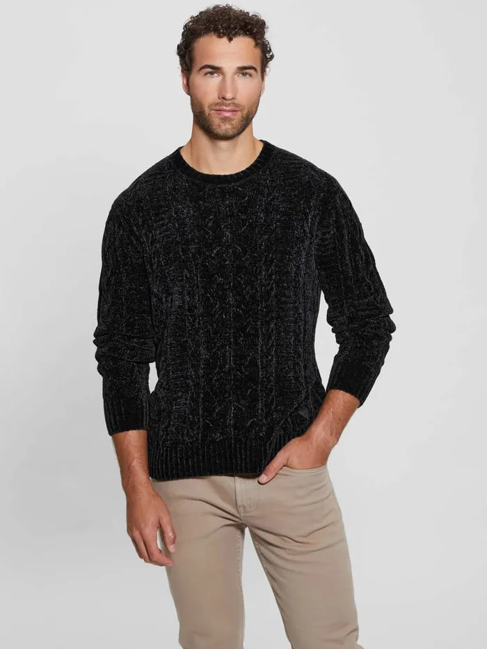 GUESS Guess Eco Eco Egidio CableKnit Chenille Sweater Black 8211 Men