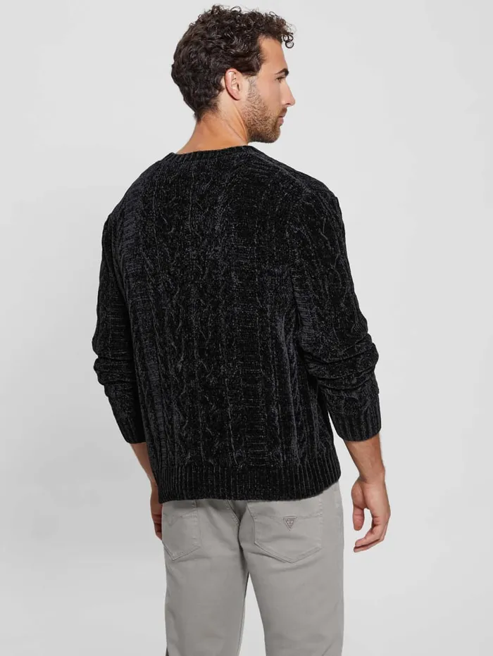 GUESS Guess Eco Eco Egidio CableKnit Chenille Sweater Black 8211 Men