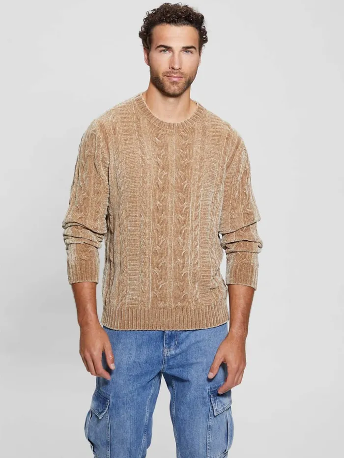 GUESS Guess Eco Eco Egidio CableKnit Chenille Sweater Black 8211 Men