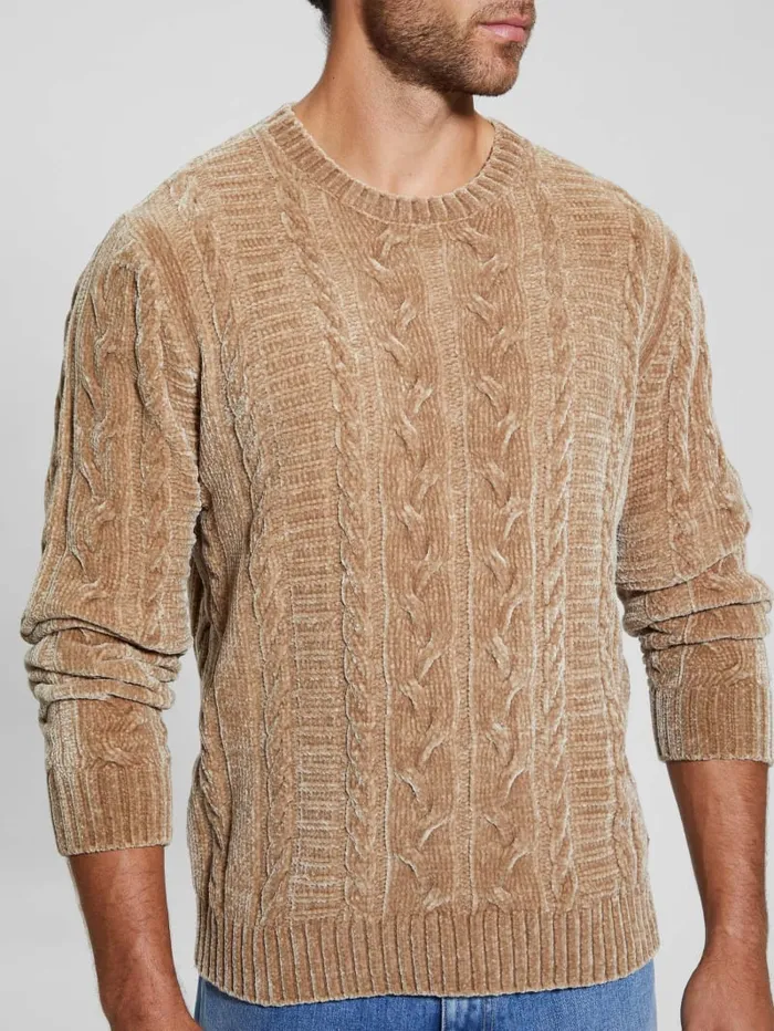 GUESS Guess Eco Eco Egidio CableKnit Chenille Sweater Black 8211 Men