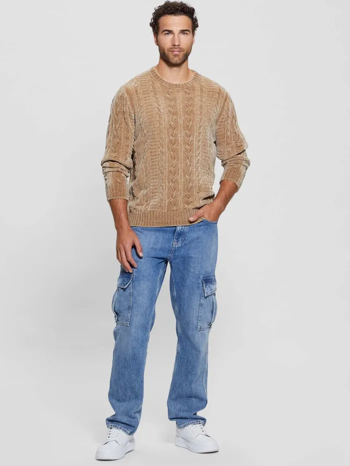 GUESS Guess Eco Eco Egidio CableKnit Chenille Sweater Black 8211 Men