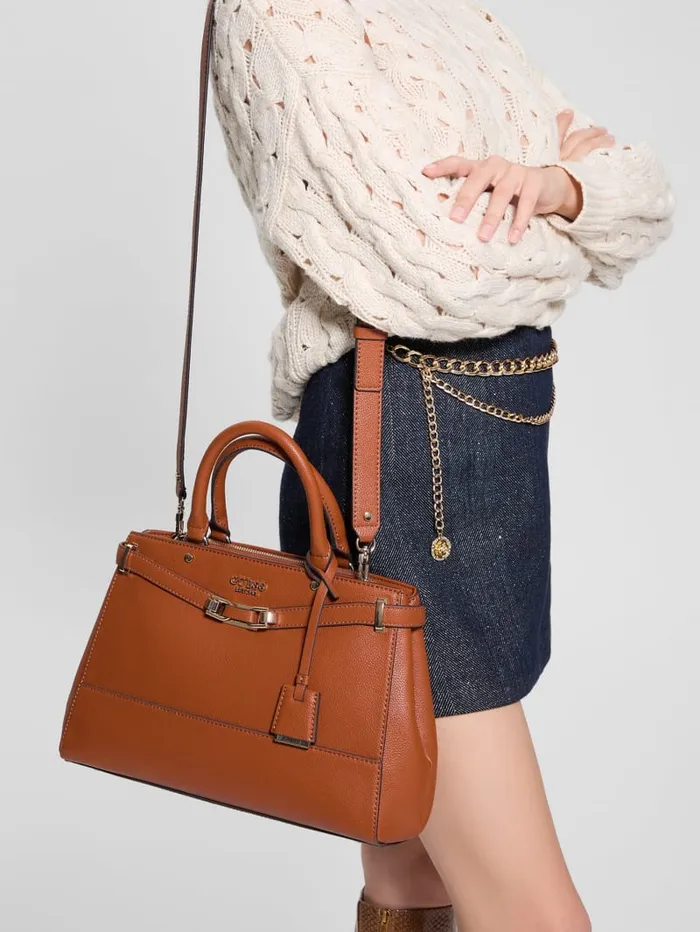 GUESS Handbags Silvye Luxury Satchel Brown 8211 Women