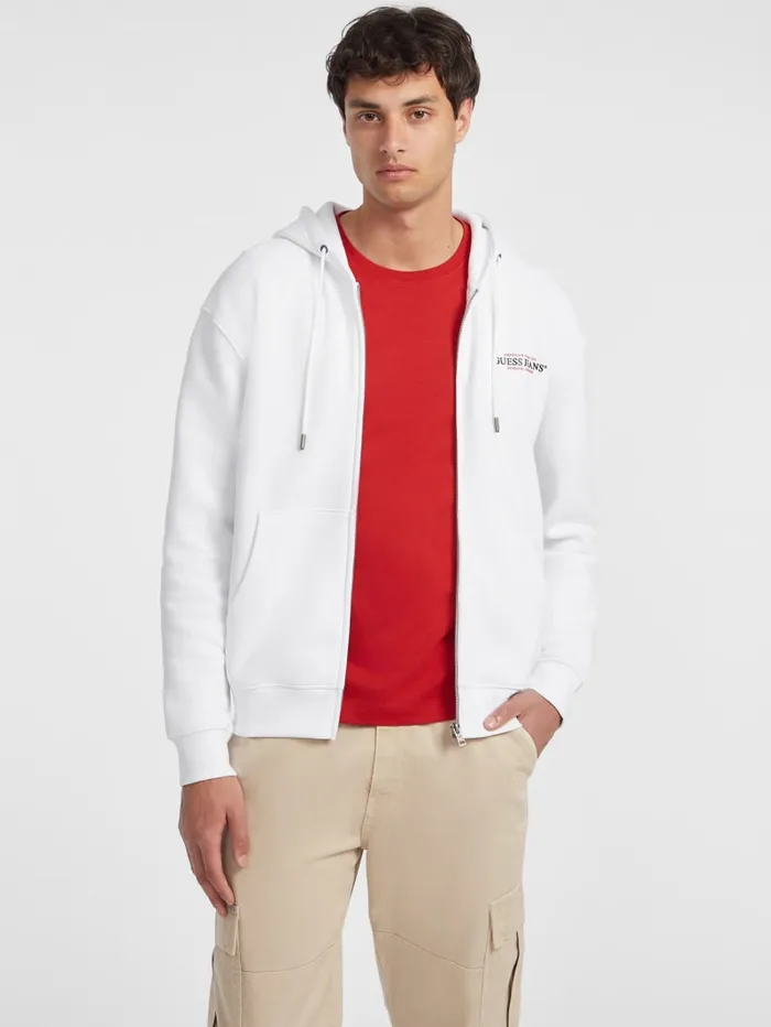 GUESS Hoodies and Sweaters American Tradition ZipUp Hoodie White 8211 Men