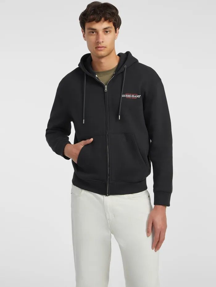 GUESS Hoodies and Sweaters American Tradition ZipUp Hoodie White 8211 Men