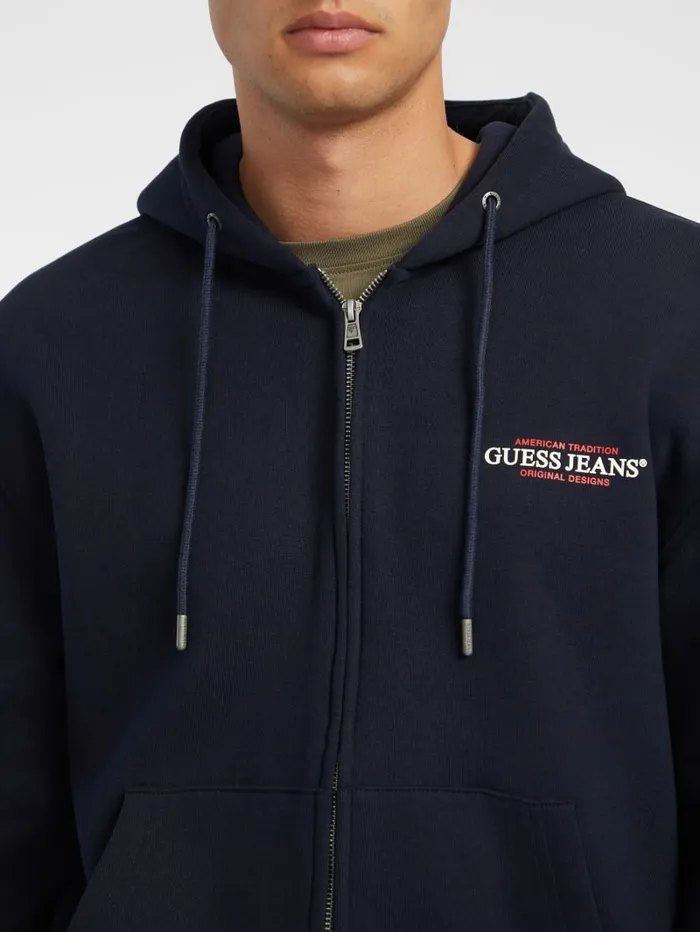 GUESS Hoodies and Sweaters American Tradition ZipUp Hoodie White 8211 Men