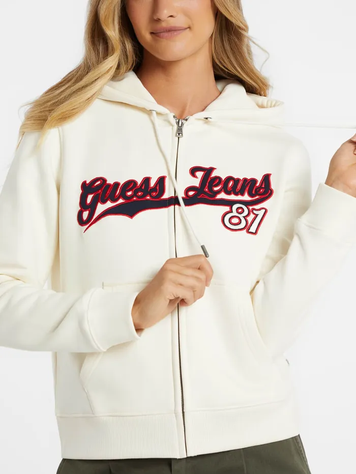 GUESS Hoodies and Sweaters Classic Logo Patch ZipUp Hoodie White 8211 Women